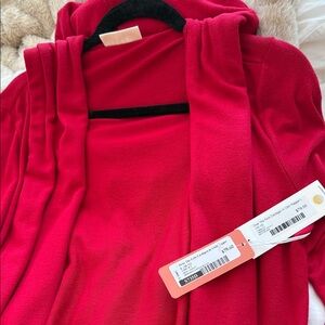 78&Sunny Vibrant Red Open Front Cardigan Over the Falls Cardigan in Chili Pepper